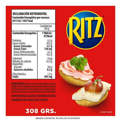 Galleta Ritz Mini Con 8 Rollos 308g
