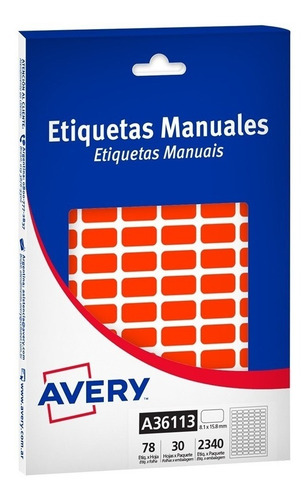Imagen 1 de 1 de Etiq. Manuales Avery 8.1 X 15.8mm X 2340 Et.