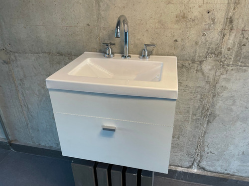 Imagen 5 de 7 de Vanitory 50 Cm Blanco Colgante Bacha Acrilico Blanco 1ag Cta