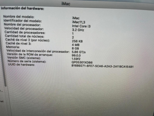 Imac A1312 27 Intel Core I3, 8gb Ram, 1tb Hdd, 2560x1440 Gris (Usado)