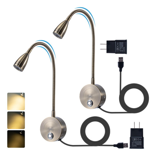 Luz Lectura Montada Pared Led Regulable Cuello Cisne 2 Para