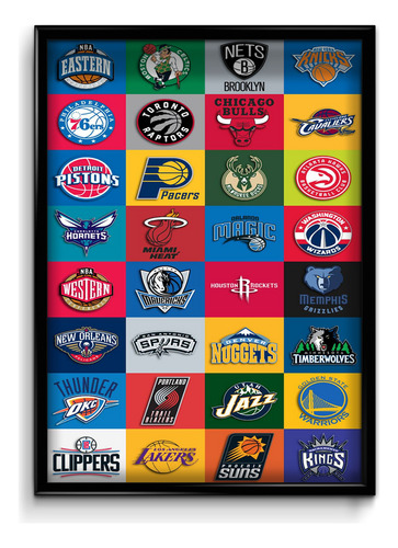 Cuadro Nba Equipos 30x40 (marco+lámina+vidrio)