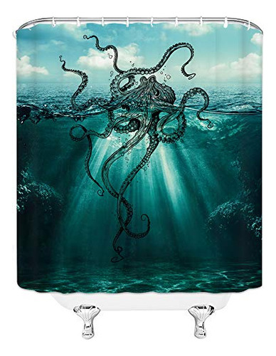 Cortina De Ducha Xzman Pulpo Oceano Monstruo Marino Kraken