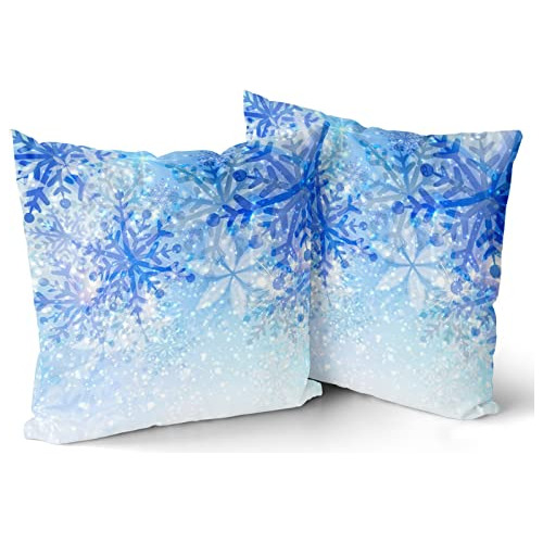 Fundas De Almohada De Copos De Nieve Azul Y Blanco  Jue...