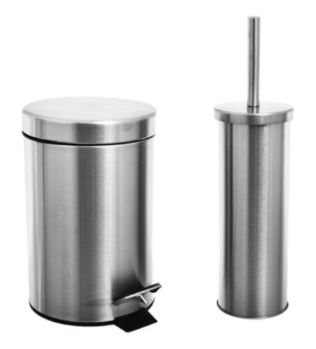 Set Papelera Y Escobilla En Acero Inox. Para Baño