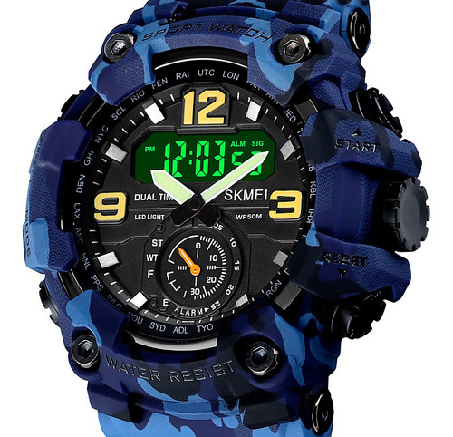 Reloj Hombre Skmei 1637 Sumergible Digital Alarma Cronometro Color de la malla Azul Camuflaje