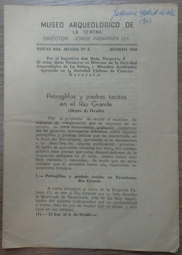 Arqueología Río Grande Limarí Ovalle 1958