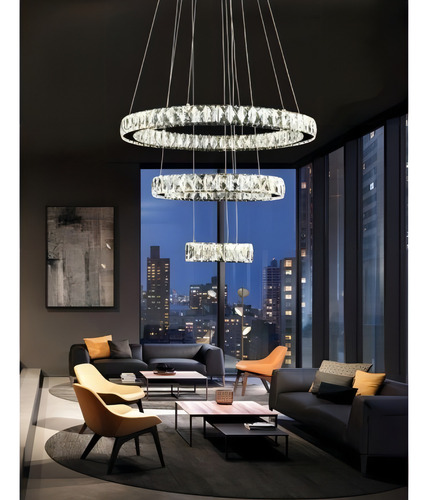Lustre Pendente Cristal Led Aliança Triplo Anéis 3 Cores 110v/220v