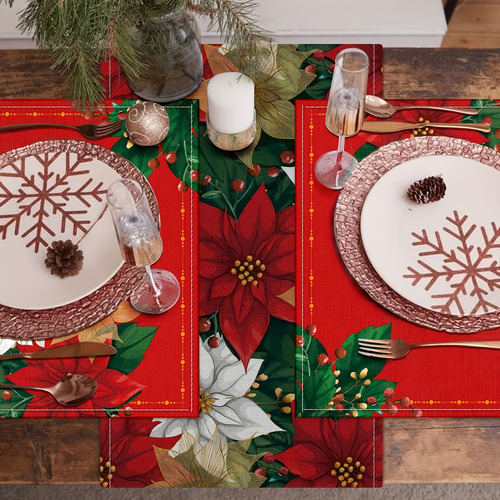 M Manteles Individuales De Navidad Rojos, Manteles De Mesa,