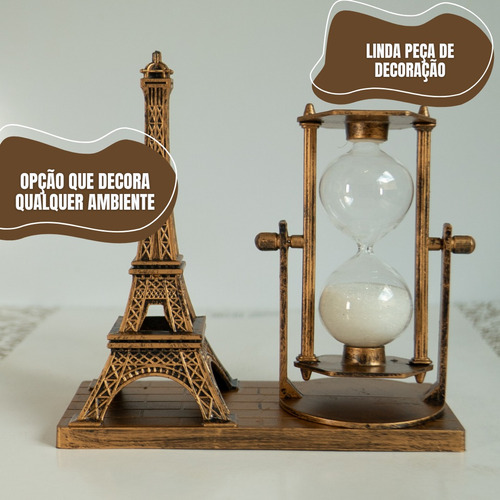Enfeite Torre Eiffel Com Ampulheta Decoracao Mesa Escritorio Cor Dourado Vintage Sem