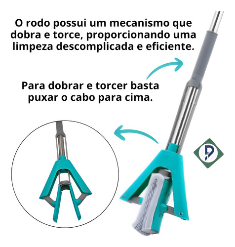 Rodo Mop Fácil Dobrável Torce E Seca Com Espuma Absorvente