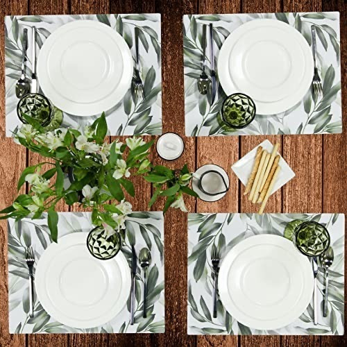 Manteles Rectangulares De Tela Set 4 Piezas Billu Color Blanco Hojas