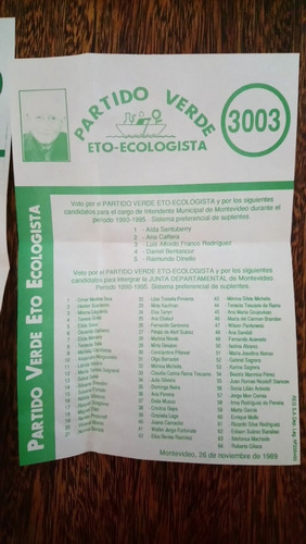 Lista 3003 Partido Verde Eto Ecologista Elección 1989 Talice