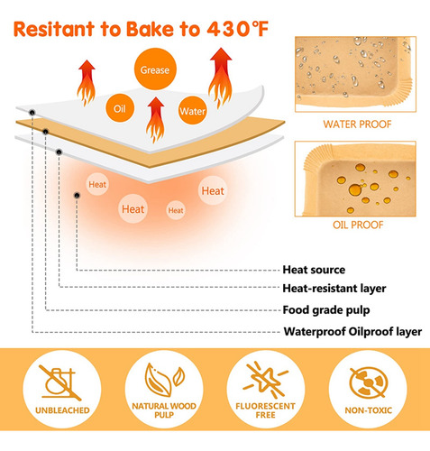 Forro De Papel Para Hornear Rectangular Desechable Airfryer,