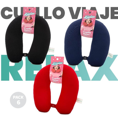 Imagen 1 de 5 de Pack 6 Almohada Cuello Viaje Relax Hombre Mujer Niños Color