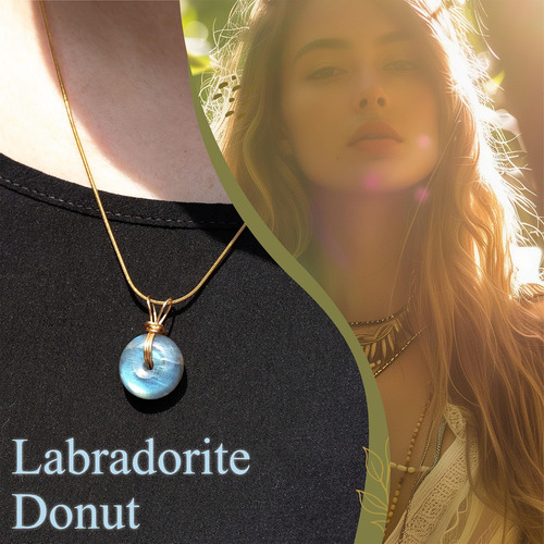 Colar Com Pingente De Cristal De Rosquinha De Labradorita Fe