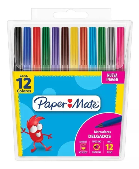 Marcadores Paper Mate Escolar X12 Colores Punta Fina