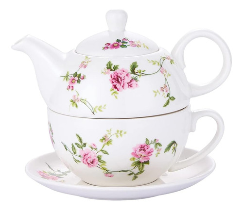 Juego De Té De Porcelana Uno, Tetera Floral Y Taza, Fl...