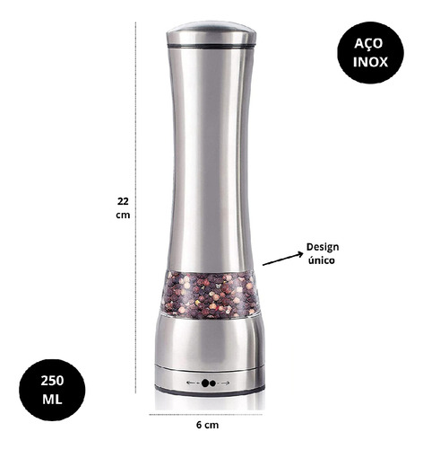 Yab - Kit 2 Moedor Triturador Pimenta Sal Temperos Especiarias Em Aço Inox Gourmet Manual Cozinha C/ Tampa Premium