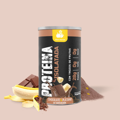 Fruit Protein Proteína Isolate 700g 22 Servicios En Polvo Chocolate Y Platano