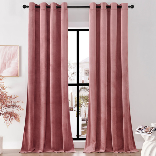 Cortinas De Terciopelo Rosa De 213 Cm Decoración Elegante En