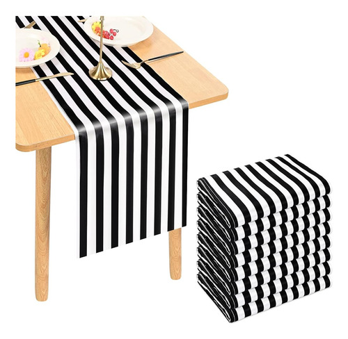 ~? Lykoow 8 Pack Striped Table Runner Polyester Classic Blac