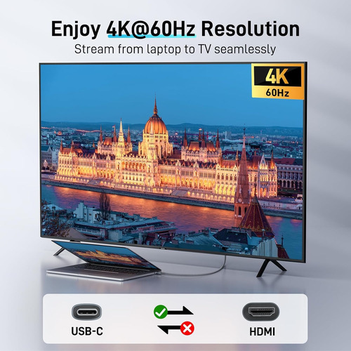 Cable Usb-c A Hdmi 4k 60hz Para Tv, Monitor O Proyector Negro