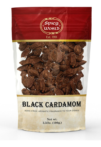 Spicy World Cardamomo Negro Entero, Bolsa 3.5 Onzas