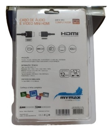 Cabo De Áudio E Vídeo Hdmi Para Mini Hdmi
