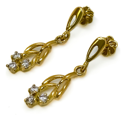 Aros Colgantes Flor Ramillete Con Cristales De Oro 18k  