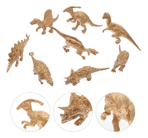 Ornamentos Dorados Modelo Dinosaurio Mini, 8 Unidades