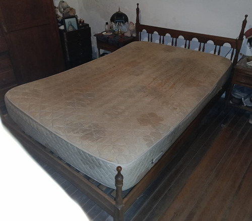 Cama 2 Plazas Matrimonial Antigua De Madera Marrón 130x200 Marrón Antiguo Clásico (Usado)