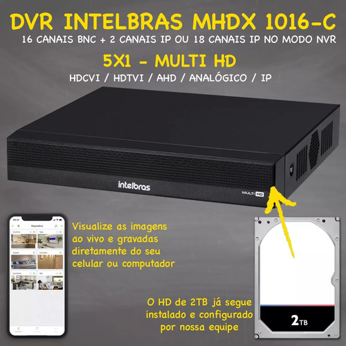 Kit 16 Câmeras Intelbras + Dvr 16 Canais Com Hd 2 Tb