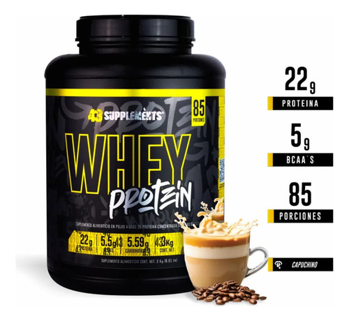 Proteína Whey 43 Supplements Sabor Capuchino 3 Kg 85 Servici