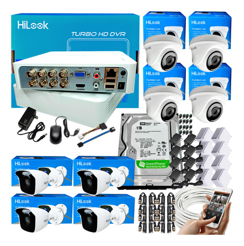 Kit Hikvision Hilook Dvr 1080 8 Ch + 8 Cámaras Seguridad