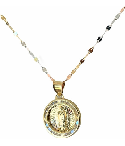 Cadena Y Medalla Virgen Guadalupe Redonda 1.6 Cm Oro 10k
