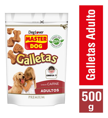 Imagen 1 de 2 de Master Dog Alimento Perro Adulto Galletas Carne 500 Grs