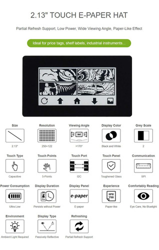 2,13 Pulgadas Touch E-paper E-tink Module Modulo Sombrero Pa
