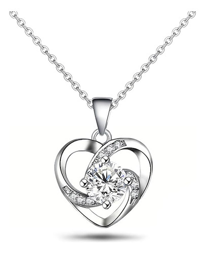 Collar Love Heart Necklace 925 Sterling Silver Diamond Heart