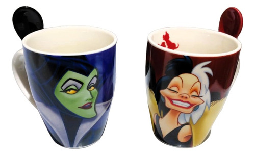 Dúo Tazas Villanas Cruella & Maléfica Con Cuchara Disney