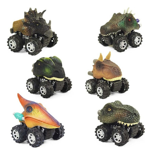 6pcs Dinosaurio Pull Back Coche Juguetes T-rex Triceratop Ve