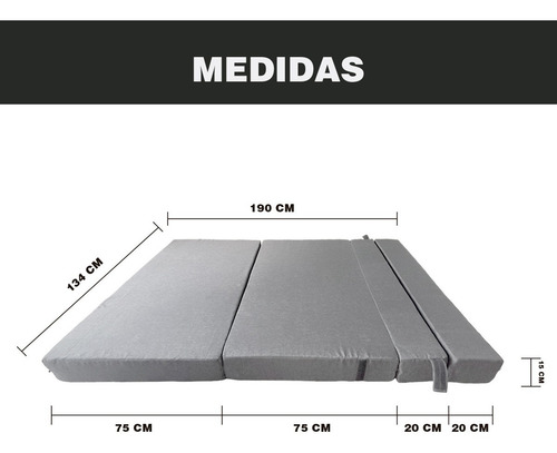 Sofá Cama Matrimonial Plegable, Colchoneta Con Soporte Firmé Color Gris claro