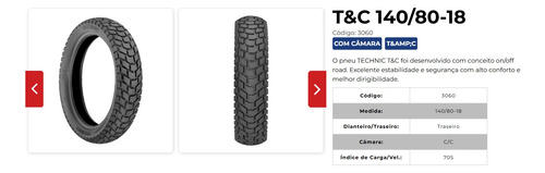 Pneu Traseiro Largo Tornado Xr 250 140/80-18 Technic Tc