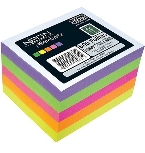 Papel Tilembrete 75g Com 600 Folhas Colorida Neon Tilibra