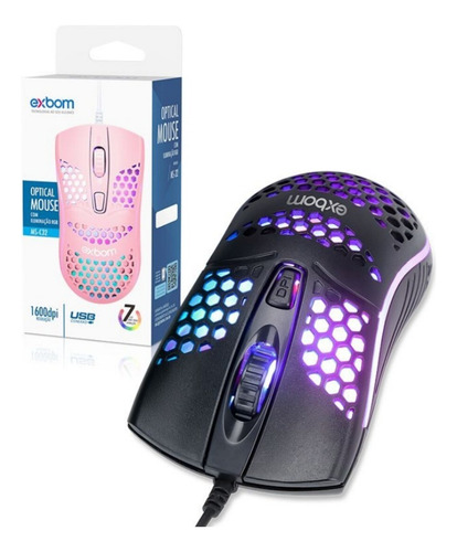 Mouse Gamer Óptico Ultraleve Colmeia Com Led Rgb