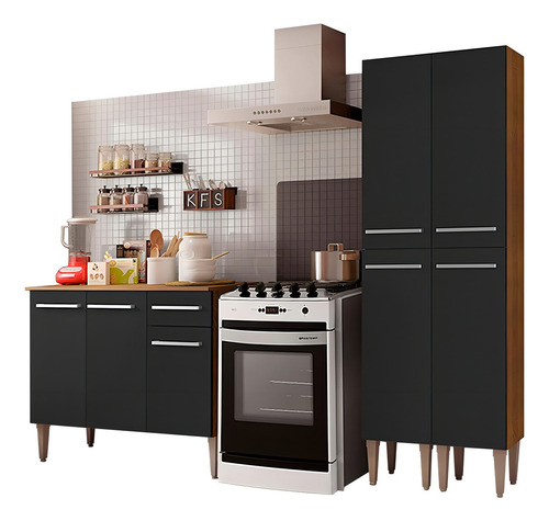 Cocina Integral Completa Modular Madesa Emilly Front Color Marrón/Negro
