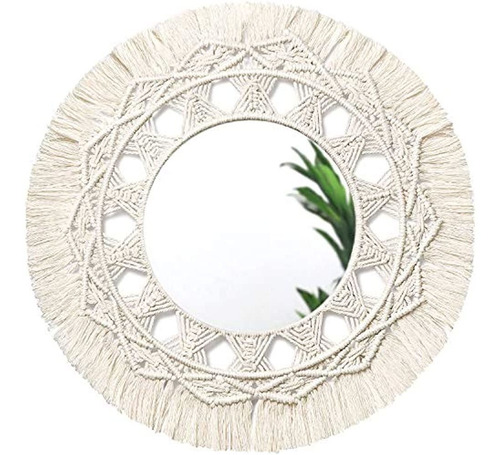 Dahey Macrame Hanging Wall Mirror With Boho Fringe Round Dec