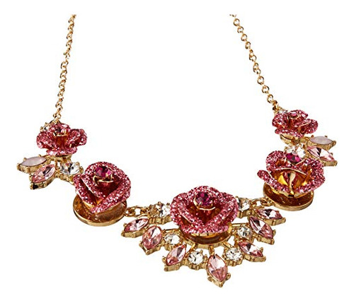 Betsey Johnson Womens Glitter Rose Necklace Rose