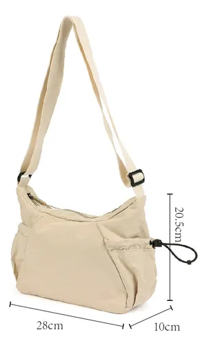 Bandolera Canva Modelo Mykonos De Nylon Con Bolsillo 30553 Crema Lisa