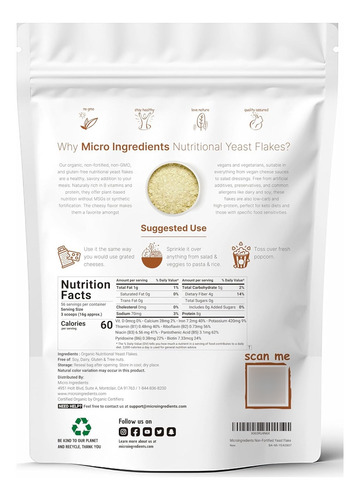 Copos De Levadura Nutricional Orgánicos No Fortificados, 2 L